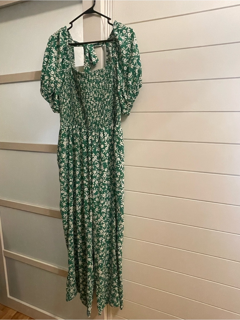 Boho We Love Fashion Green Floral Wide Leg Jumpsuit Smocked Puff Sleeve 2XL